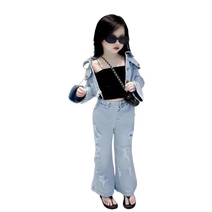 Set bộ quần áo bé gái CS699, Set bò jean quần loe cho bé - Size 1-10 cho bé 10-28kg (1-7 tuổi) dưới 120cm 1