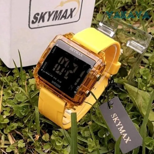 Jam Tangan UNISEX Digital Karet Rubber Model Kotak Transparan Anti Air - YAKAYA