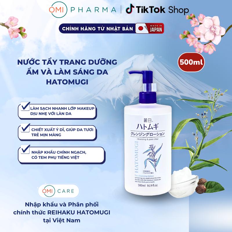  Nước Tẩy Trang 500ml Sạch Sâu Lỗ Chân Lông Dưỡng Ẩm Và Làm Sáng Da Reihaku Hatomugi Nhật Bản nướctẩytrang 