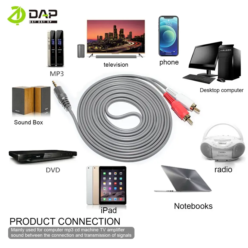 DAP Kabel Audio aux 2 in 1 Jack 3.5mm to RCA hitam 3 meter Accessories Speaker - Original by DAP 3