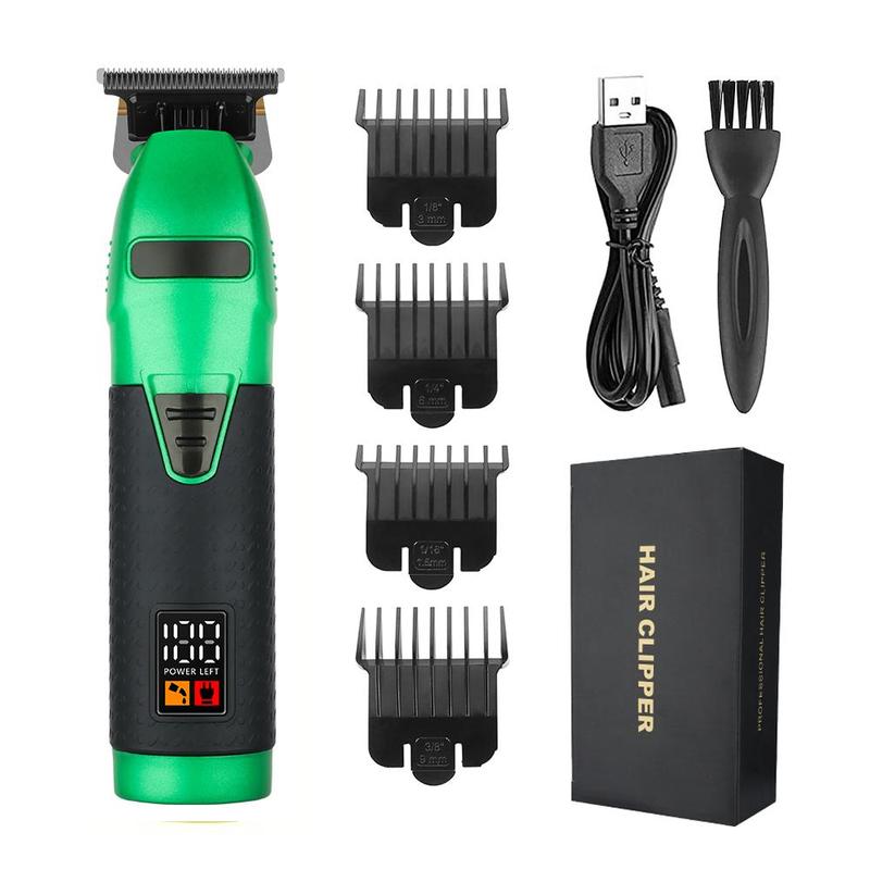Professional Cordless USB Charging LED Display Men Hair Trimmer Kit, 1 Electric Hair Clipper & 4 Limited Comb & 1 Charging Cable & 1 Cleaning Brush 8