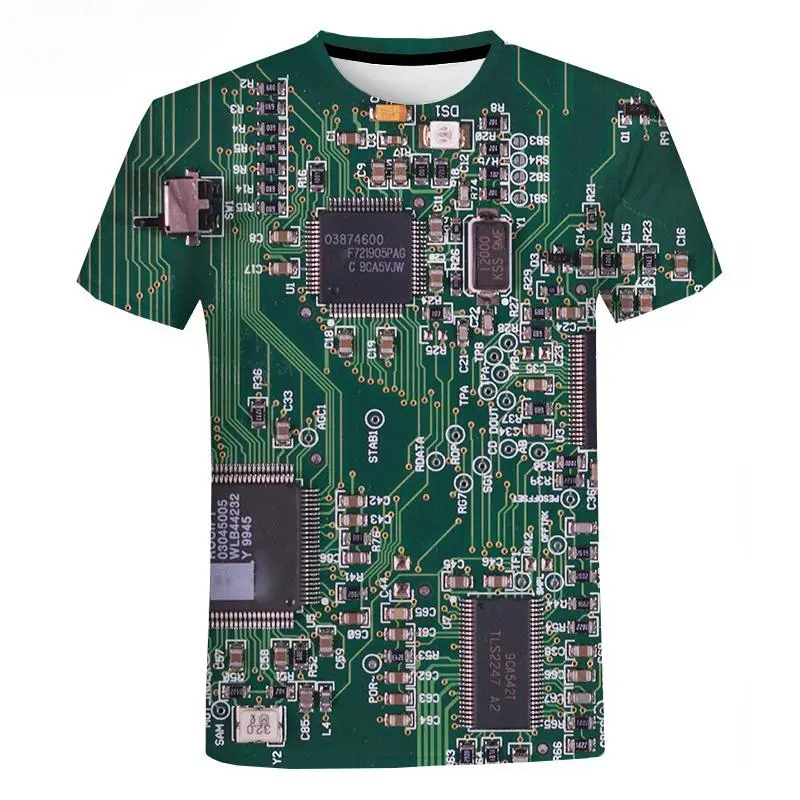 Electronic Chip Hip Hop T Shirt Men Women 3D Printed Oversized Machine T-shirt Harajuku Style Summer Short Sleeve Top