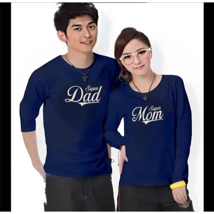 (HARGA SUDAH DAPAT 2 BAJU) Kaos Couple SUPER DAD MOM Lengan Panjang Bahan Katun Soft Sablon Printing Digital DTF Distro Cewek Cowok Pasangan Oblong Dewasa Lembut Wanita 2