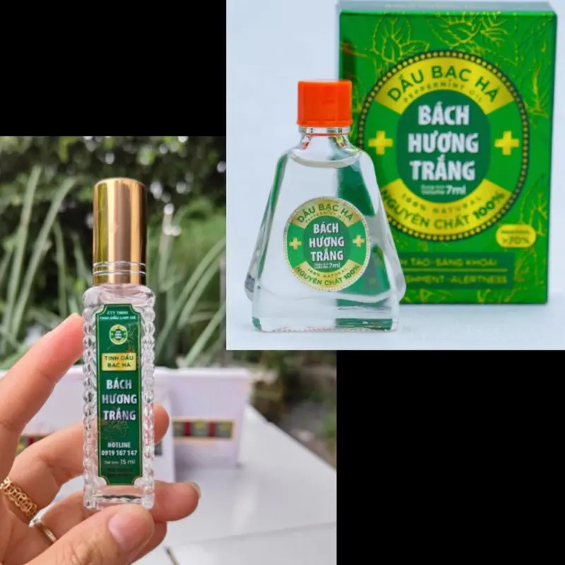 Compo Tinh dầu bạc hà BÁCH HƯƠNG TRẮNG sử dụng dưới dạng dầu gió nóng ấm, the mát : chai 7ml + 15ml dạng xịt