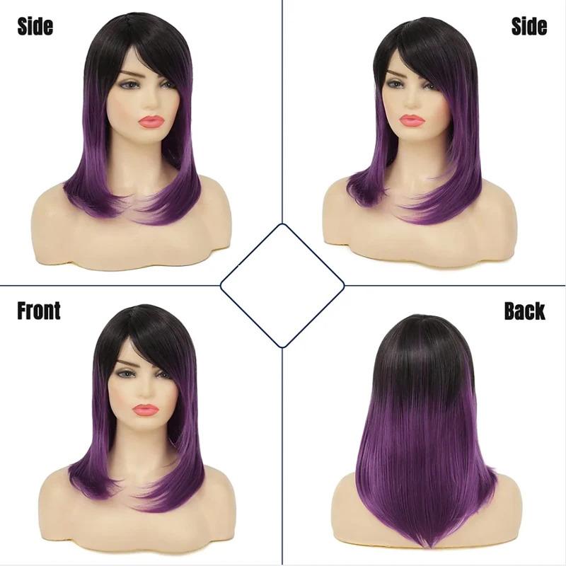 Product Introduction of HAIRJOY Synthetic Hair Women Ombre Black Red Wig Medium Long Straight Side Part Wigs 16