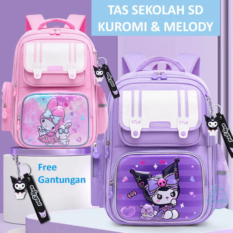 Tas Ransel Anak Perempuan SD SMP Kuromi & My Melody Large Bonus Gantungan Kunci | Kivaro 1301 Motif Fashion