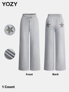 YOZY Women's Star & Leopard Print Drawstring Waist Wide Leg Sweatpants, Casual Pocket Trousers for Fall & Winter, Women's Bottoms for Daily Wear