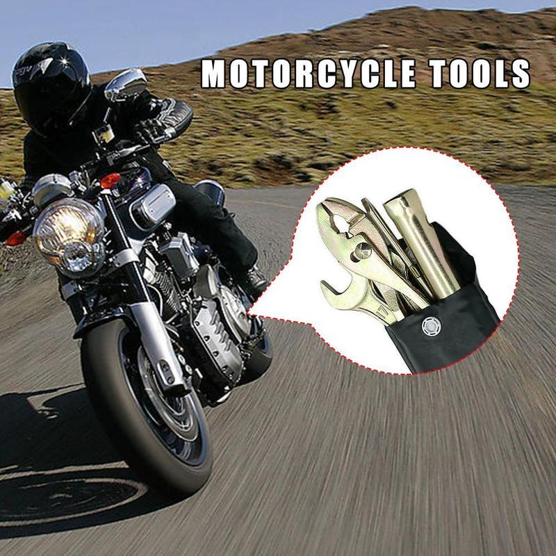 Product Introduction of 5Pcs Motor Tool Kit, Spark, Plug Remover, Wrench, Pliers With Black Storage Pocket Motorcycle N2C9 86
