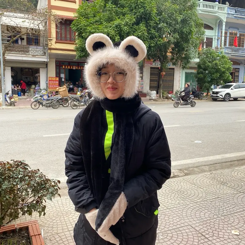 Mũ len nữ thời trang Hàn Quốc , nón lông cừu tai gấu kèm găng tay và khăn quàng cổ cute ấm áp (có nhiều màu) Hat 3