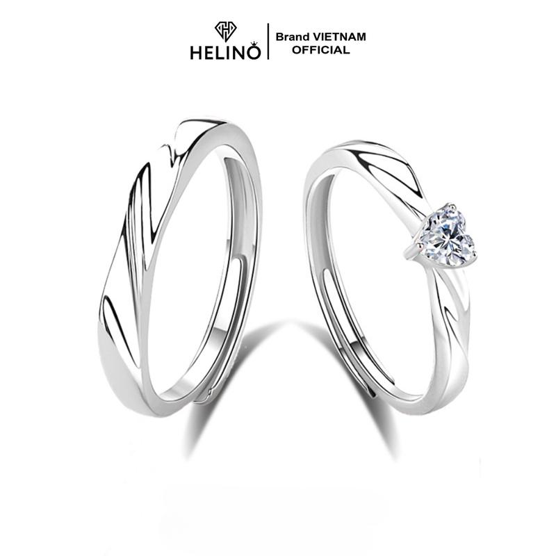 TẶNG HỘP Nhẫn đôi bạc nam nữ 925 HELINO Tiny Heart đính đá trái tim cao cấp Freesize tự chỉnh ND08