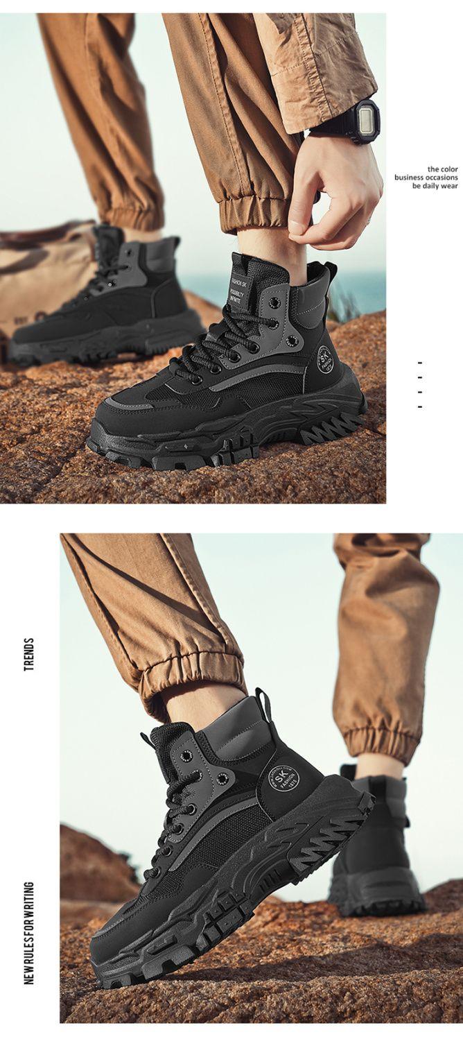 Product Introduction of Kasut Lelaki, Perlindungan Buruh, Sesuai untuk Musim Sejuk, Kerja Tapak Pembinaan, Tidak Licin, Tahan Haus, Sesuai untuk Mendaki Gunung Luar dan Sukan Riadah, Ketinggian Tambahan, But Martin Hitam Boots Shoes 18
