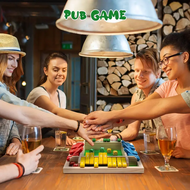 Wooden Shut the Box Dice Toy, 1 Set Classic 4 Sided Wooden Board Game, Tabletop Version Math Games for Party, Christmas Gift 8