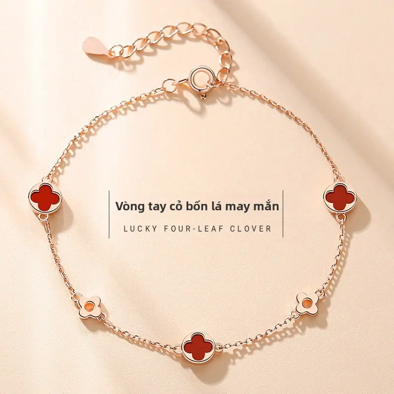 Vòng Tay Cỏ Ba Lá, Bạc Sterling 925, Dành Cho Phụ Nữ, Phong Cách Hàn Quốc, Thời Trang Phổ Biến Ins, Thanh Lịch Và Đơn Giản, Trang Sức Mã Não, Hàng Mới Về 0
