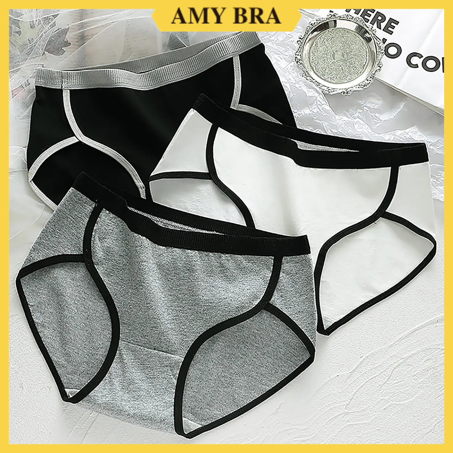 Quần Lót Nữ Cotton Mềm Mại, Kháng Khuẩn - Quần Lót Lưng Chun Đáy May 2 Lớp AMYBRA L3278 Women Voi