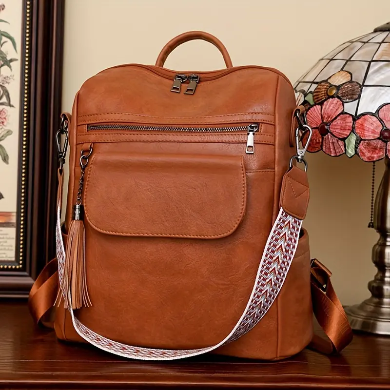 Women'S Large Capacity Retro Backpack - Black with Tassel Accents, Adjustable Strap, Zipper Closure, Casual Style, Movie-Themed Design, Casual Backpack |     Movieinspired Backpack |     Durable Backpack 4