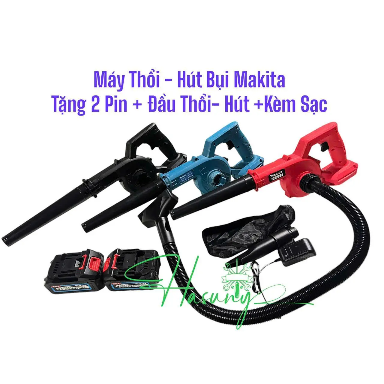 Máy thổi hút bụi Makita 199V - THỔI HÚT 2 TRONG 1 - Máy thổi hút bụi công suất lớn TẶNG 2 PI.N ĐẦY ĐỦ PHỤ KIỆN Làm Sạch