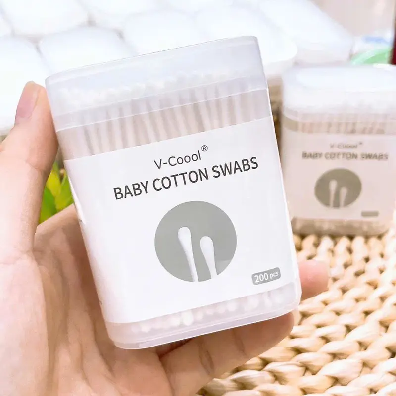 (Combo tiết kiệm) Hộp 200 que Tăm bông sơ sinh VCool Kháng Khuẩn Vệ Sinh Tai Mắt Mũi cho Bé Sơ Sinh 1