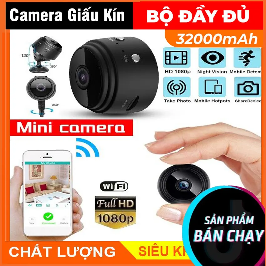 Camera Mini A9 Có Tích Điện Nhỏ Gọn Dễ Lắp Đặt Siêu Nét.wifi kết nối điện thoại di động