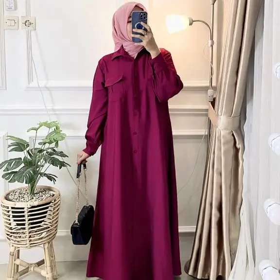 Zenna Gamis Polo Linen Premium/Gamis Wanita Terbaru 2025 Polos 3