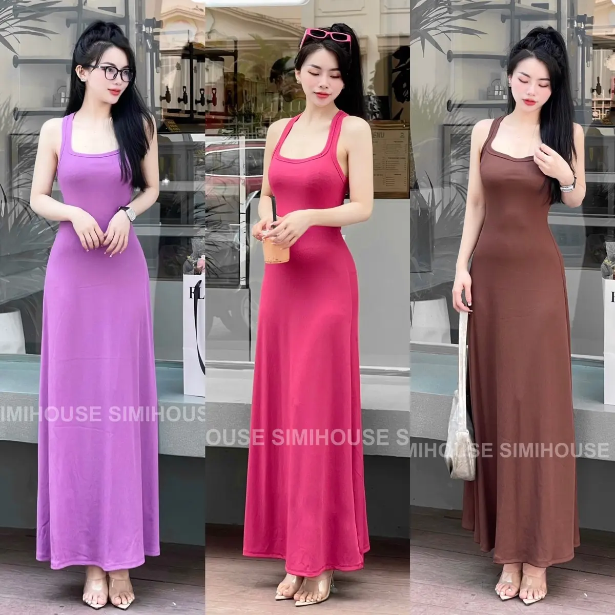 Nữ váy ba lỗ xoè thun gân / Đầm body BALO X ullzang basic  2024 Women Dress Sen Voan