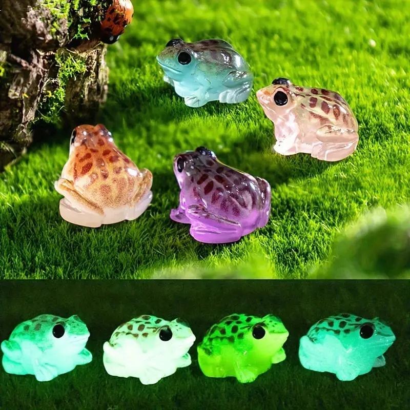 Random Color Glow in The Dark Frog Figurine, 20pcs Micro Landscape Frog Decor, Mini Frog Sculptures, Frog Statues for Home Desk, Moss Office Animal Resin Decor 3