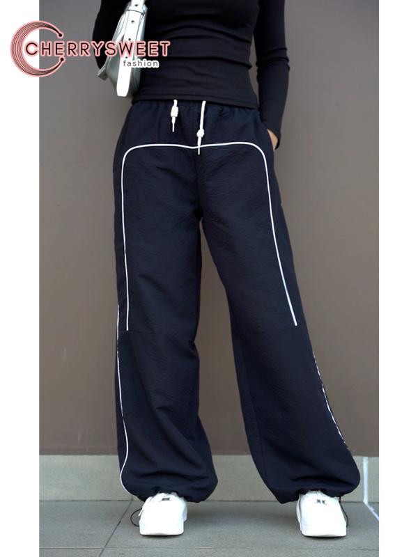 Quần gió nữ Cherrrysweet thể thao vải dù chất lượng cao có dây rút viền phối màu đẹp T131 Women Pants Sport 5