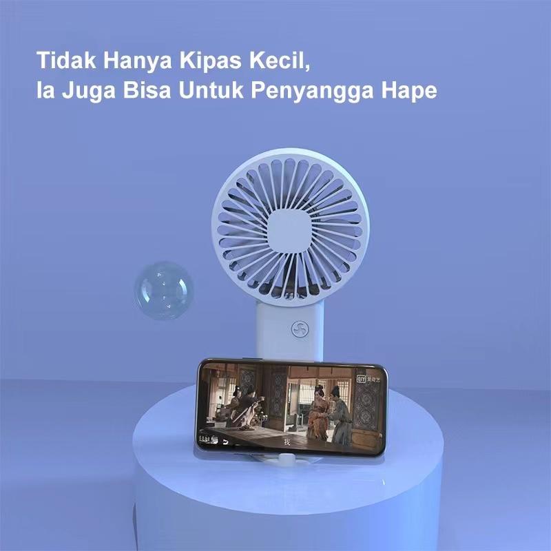 New Lottol Kipas Angin Mini Portable Rechargeable Fan 3-Speed Kipas Angin Genggam Bisa Phone Stand Berkualitas 3
