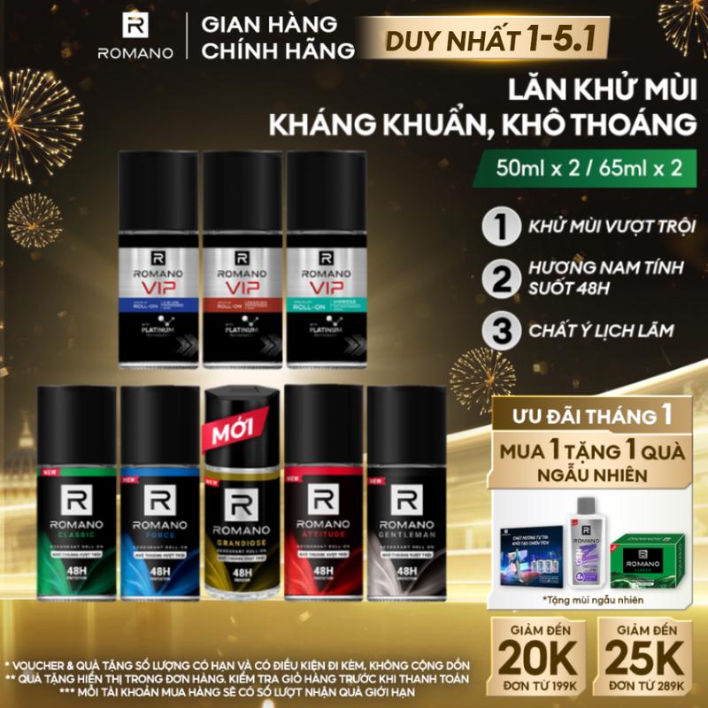   DUY NHẤT 1-5.1 Combo 2 Lăn khử mùi Dưỡng Thể cho nam kháng khuẩn & khô thoáng cả ngày Romano 50ml chai - 5 Mùi Hương Có Sẵn 