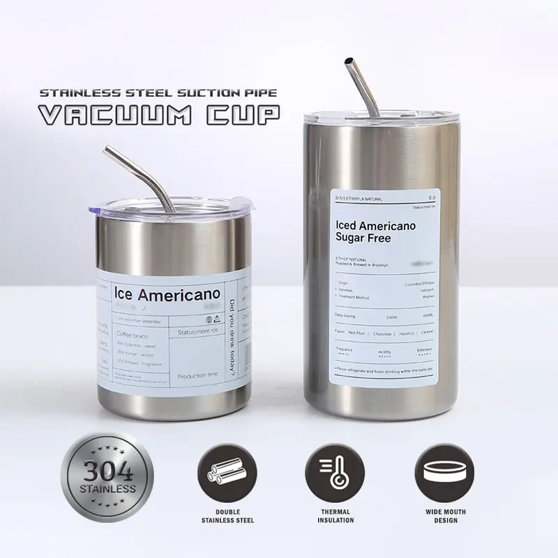 Tumbler Cup Gelas Botol Minum Stainless 304 dengan sedotan Cangkir Kopi Tahan Panas 3