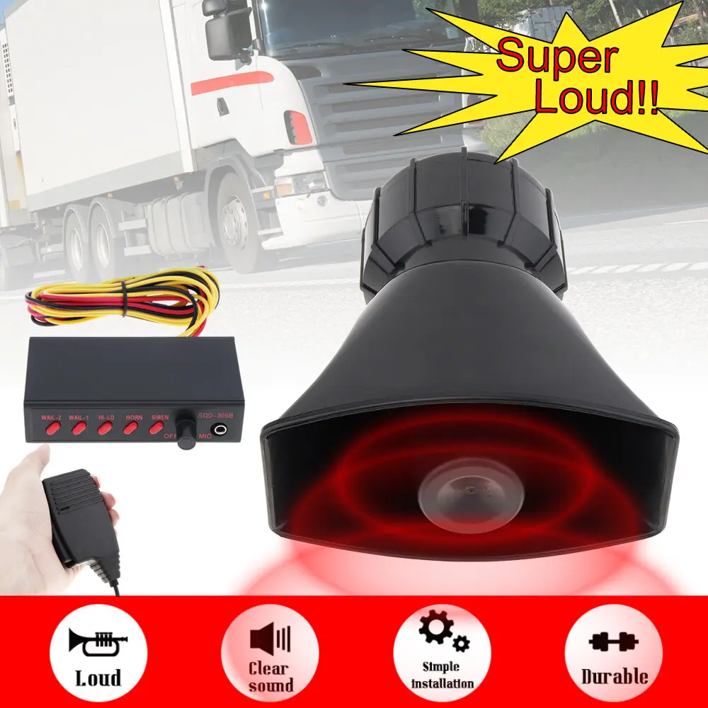 12V Car Horn Siren Sound 5 Tone Alarm Electric Horn 100W PA Speaker System Megaphone Loud for Car Train Boat Ship
