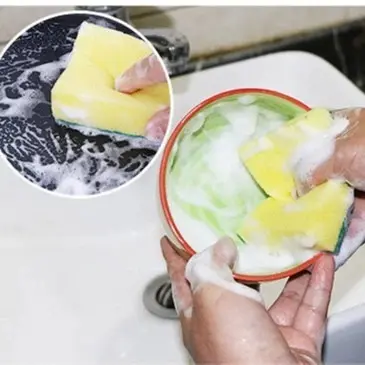 Miếng bọt biển rửa chén, miếng rửa chén bát 2 mặt xanh vàng cọ rửa xoong tiện dụng chất lượng cao 3