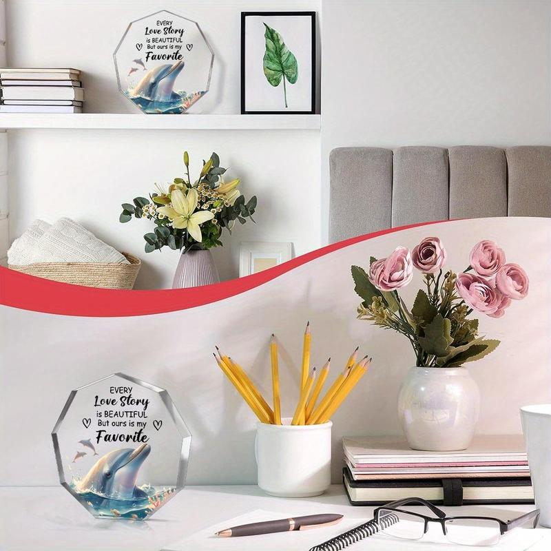 Dolphin Pattern Acrylic Plaque, 1 Count Creative Modern Desktop Ornament, Decorative Ornament for Home Office Desk, Gift for Friends and Besties 2