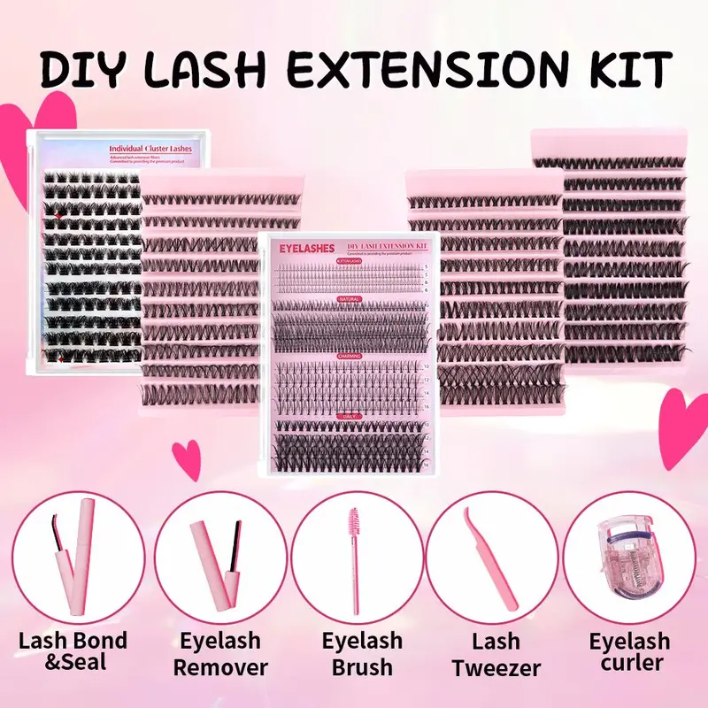 False Eyelashes with Tools Set, 1 Set Mixed Length Individual False Eyelashes with Tweezers & Brush & Glue & Eyelash Curler, Eye Makeup Enhancement Tool for Women, Cosmetic 2