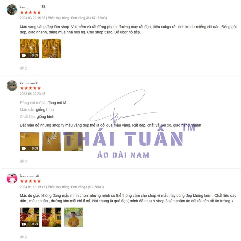 Áo dài nam THÁI TUẤN thêu hoa sen vàng cá chép, full size từ 48-105kg - TT236 4
