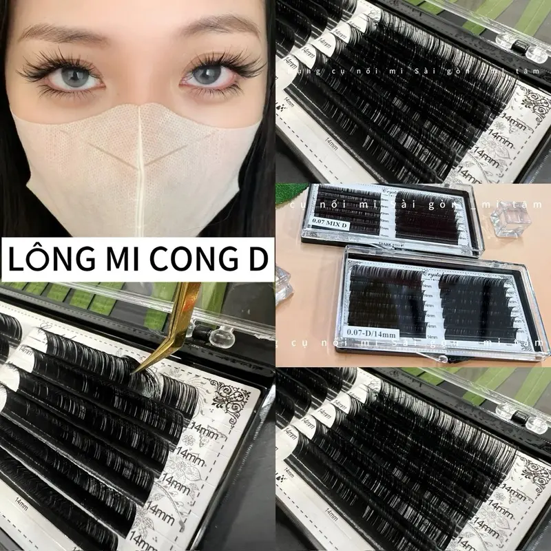 Mi khay Crystal độ cong D Lông mi giả Mi Tâm - độ dày 0.05_0.07 _0.10 _0.12_0.15mm, độ dài 8-15mm