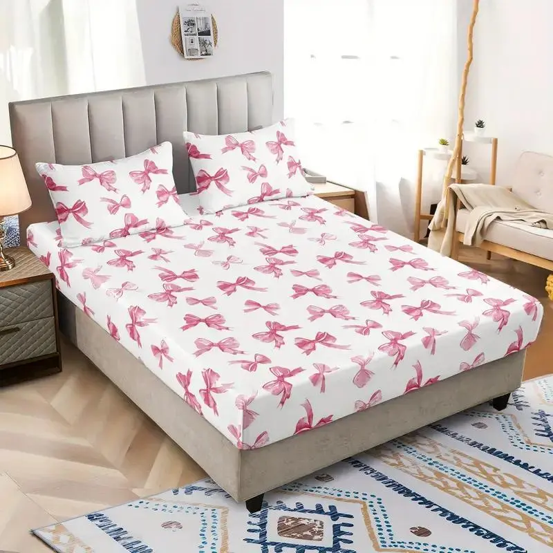 Bowknot Pattern Bedding Set, 1 Count Bedspread & 2 Counts Pillowcase without Filler, Soft Breathable Bedding Set for Home Bedroom Hotel 3