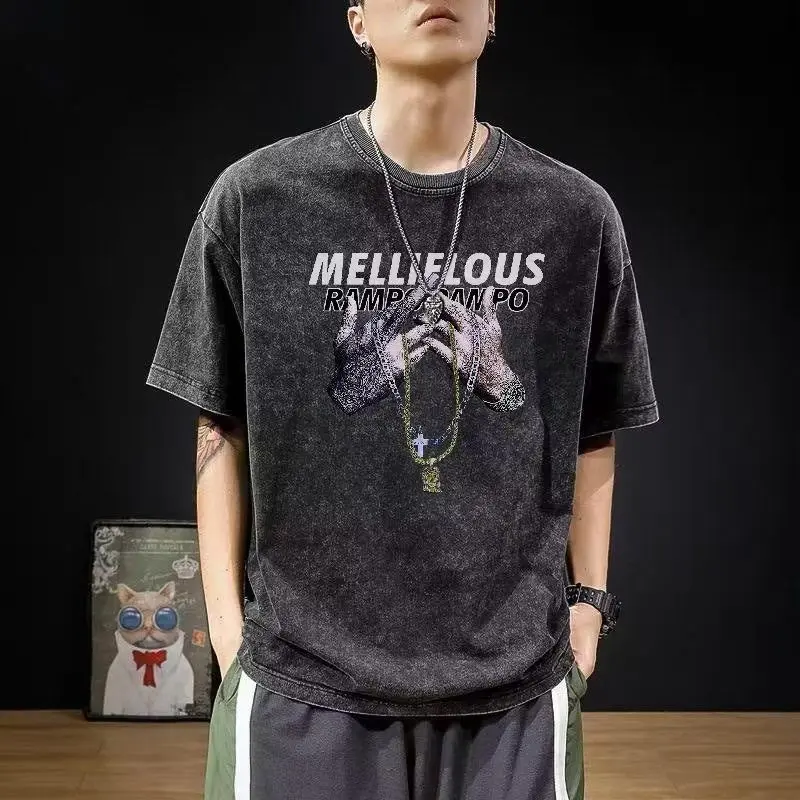 Áo Thun Ngắn Tay Thương Hiệu Thời Trang Mỹ Nặng, Thương Hiệu Thời Trang Cổ Điển Mỹ, In Hip Hop, Dáng Rộng Vừa Vặn, Dành Cho Nam Giới, Ins, Thời Trang, Xu Hướng, 2024 Menswear 0