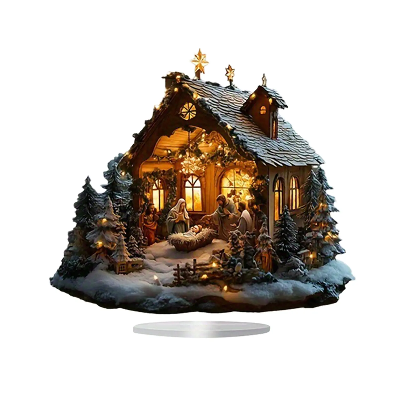 Christmas Nativity Scene Ornaments Jesus House Desktop Decoration