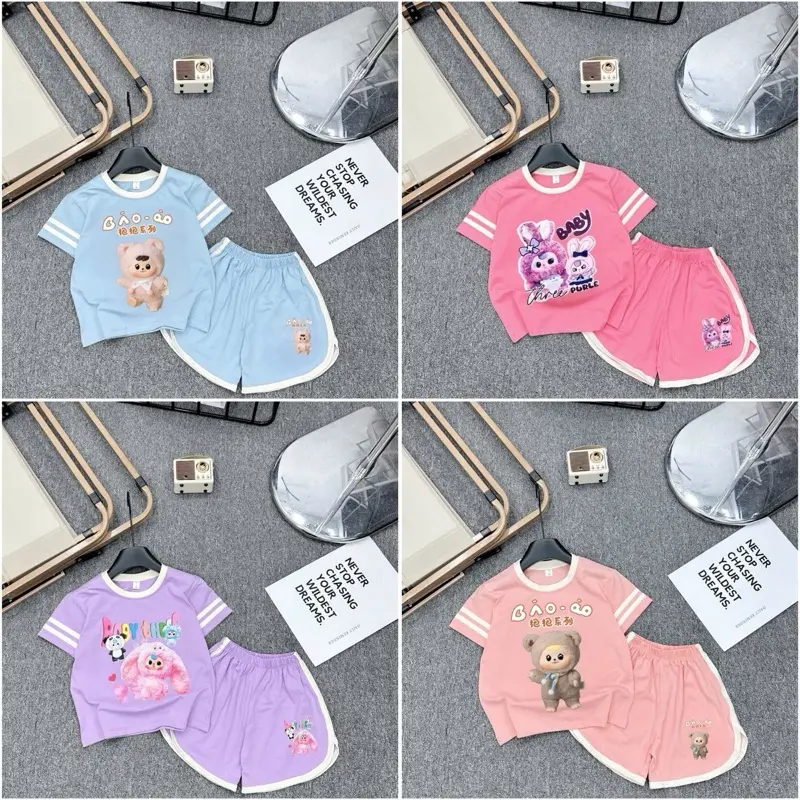 Combo 4 Bộ Baby Three_155k Cho Bé Gái Size (8-40kg) - Vải Thun Cotton Su Cao Cấp