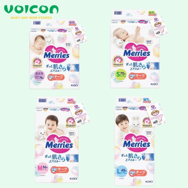Tã Bỉm dán Merries nhập khẩu đủ size NB S M L cho bé chống tràn thoáng khí unisex NAM Nữ