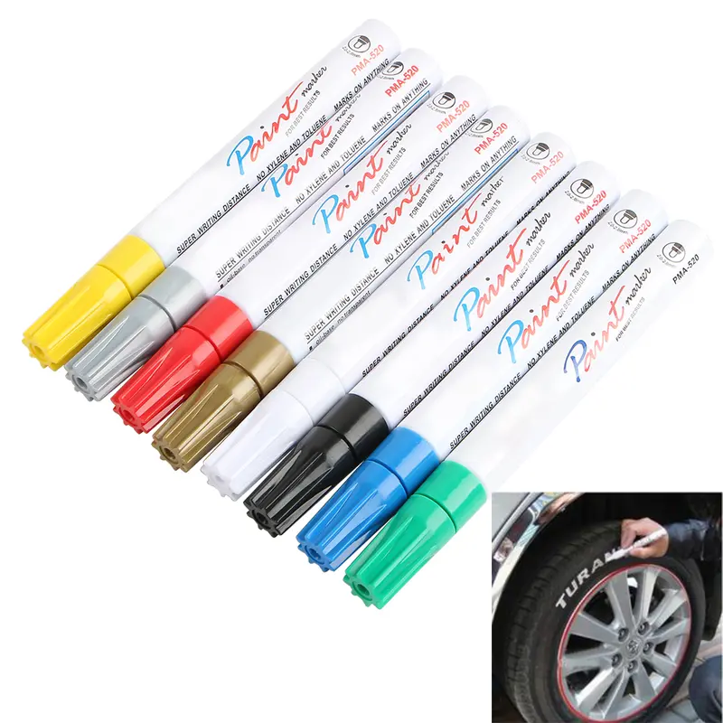 Bút Đánh Dấu Sơn Cao Su Vĩnh Viễn, 8 Màu Trắng, Không Thấm Nước, Cho Lốp Xe Ô Tô, Lốp Xe, Sơn Môi Trường 0