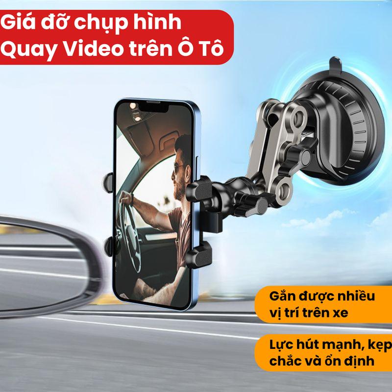 Giá đỡ điện thoại Ô Tô hít kính cao cấp, giá đỡ ô tô chụp hình quay video, kẹp điện thoại livestream kẹp chắc ổn định