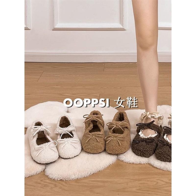 Giày Lông Cừu Đế Bằng Thiết Kế Đẹp, Dành Cho Nữ, Bộ Sưu Tập Thu Đông, Váy Phù Hợp Mới, Dễ Phối Đồ, Mũi Tròn, Cắt Nông, Giày Bông Đế Mềm, 2024 2