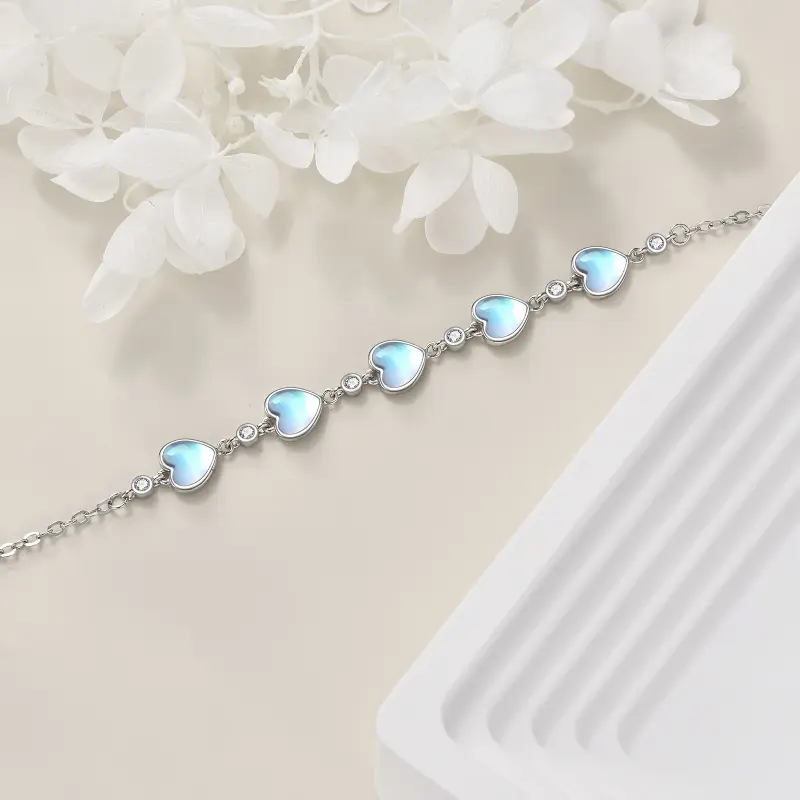 Moonstone Heart Bracelet, 925 Sterling Silver Jewelry Gift with Gold Accents 1