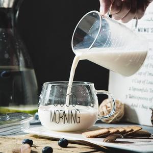 แก้วนม ทนความร้อน พร้อมที่จับ สำหรับใส่อาหารเช้า clear  glass