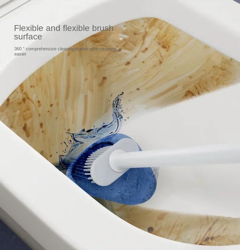 Product Introduction of Silicone TPR Toilet Brush and Holder Flat Head Soft Bristles Bathroom Cleaning Brushes Household Silicone Bristles for ToiletS 15