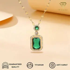 [YUNANGT] 1 Kalung berlian persegi baja titanium 18K - ruby ||18K (kemasan termasuk, untuk pelabelan)