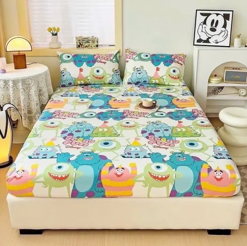 Set 4 món bộ ga gối kèm vỏ gối ôm(không kèm chăn)vải cotton poly mẫu người máy ngộ nghĩnh 7