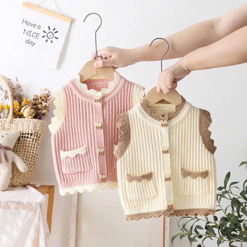  Áo gile len thu đông cách điệu hoạ tiết cúc tai thỏ đáng yêu cho bé gái từ 9-20kg AMĐ57 