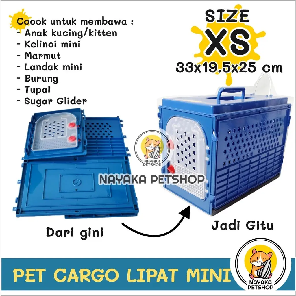 Pet Cargo Lipat Mini Size XS Kucing Pet Carrier Travel Easy Petcargo Kitten Kelinci Marmut Landak Mini